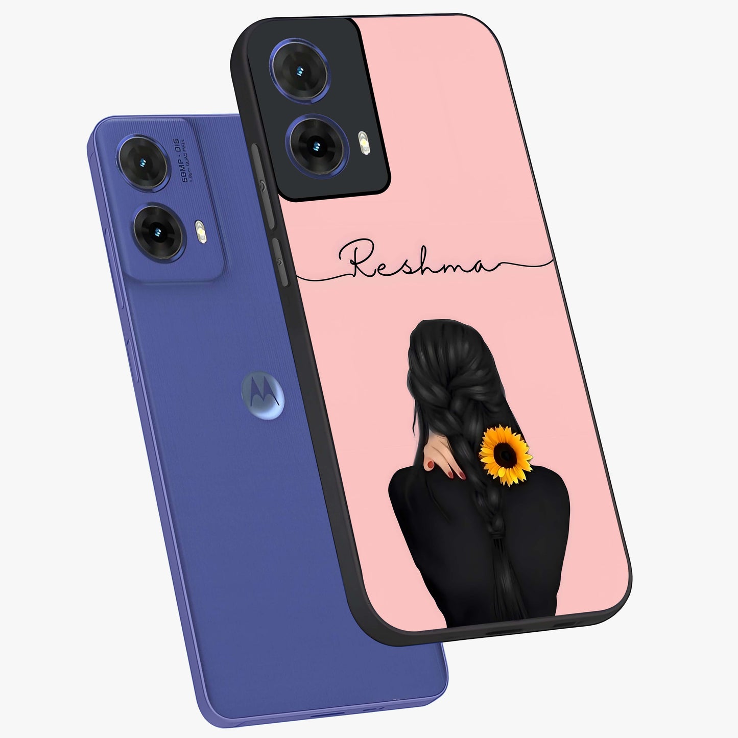 Sunflower Braid Beauty With Custom Name Glass Case displayed in angled mockup highlighting elegant sunflower design with custom name feature.