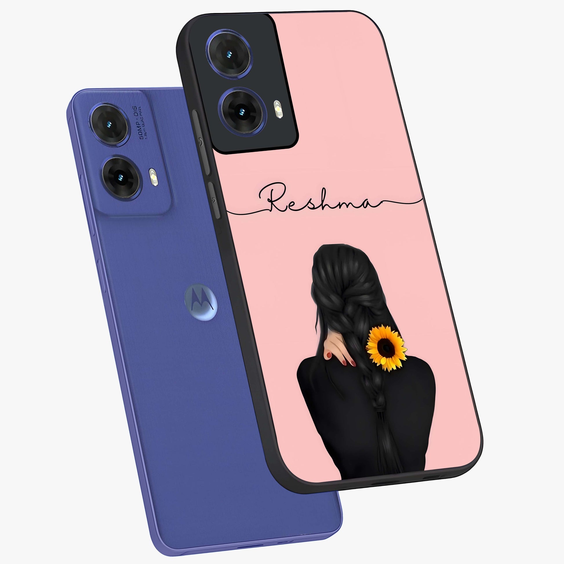 Sunflower Braid Beauty With Custom Name Glass Case displayed in angled mockup highlighting elegant sunflower design with custom name feature.