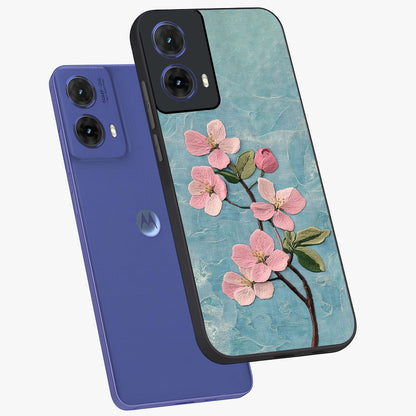 Threaded Blossom Breeze Glass Case displayed in angled mockup highlighting elegant floral design with soft aesthetic style.