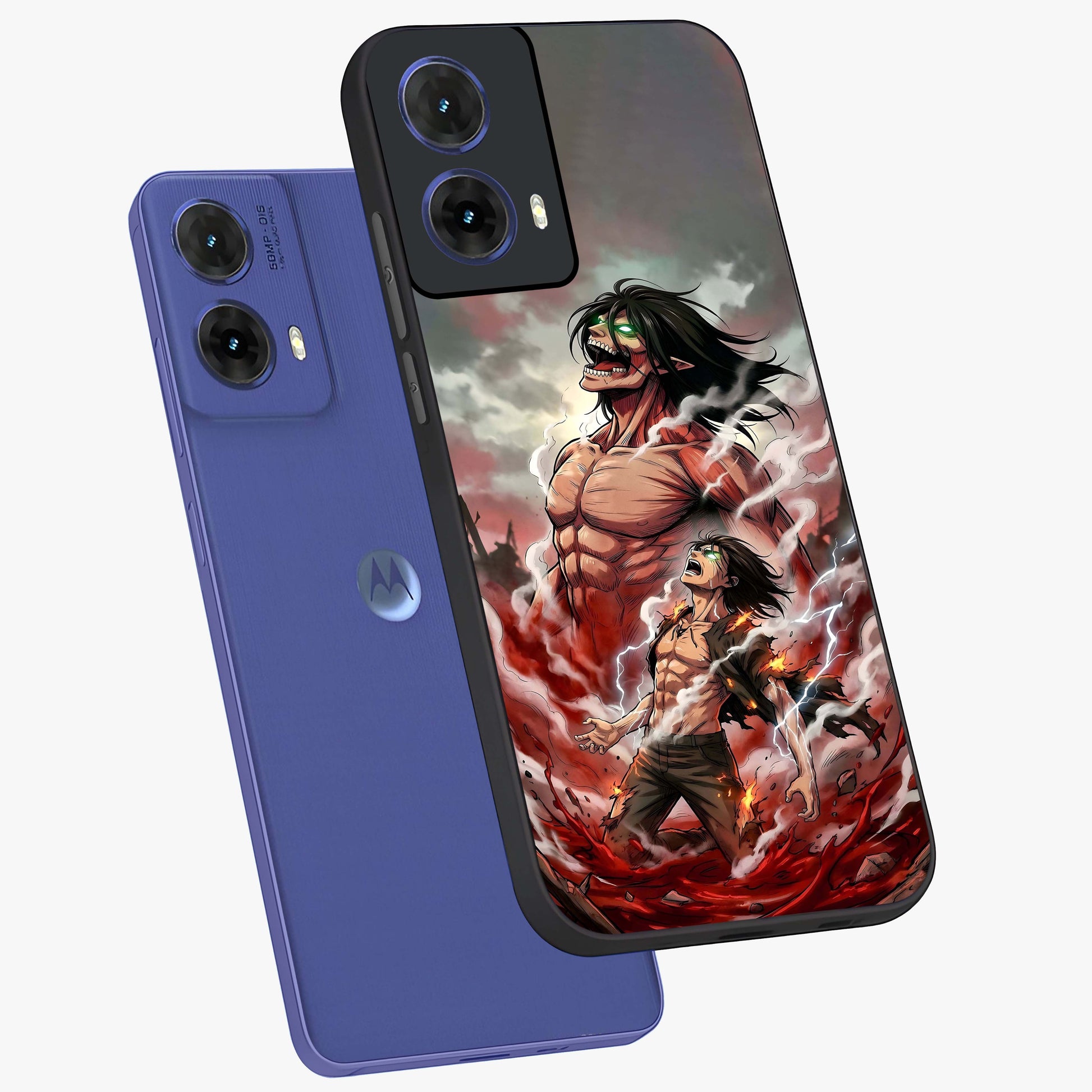 Titan Awakening Fury Glass Case displayed in angled mockup highlighting dramatic giant warrior design with bold anime aesthetic.
