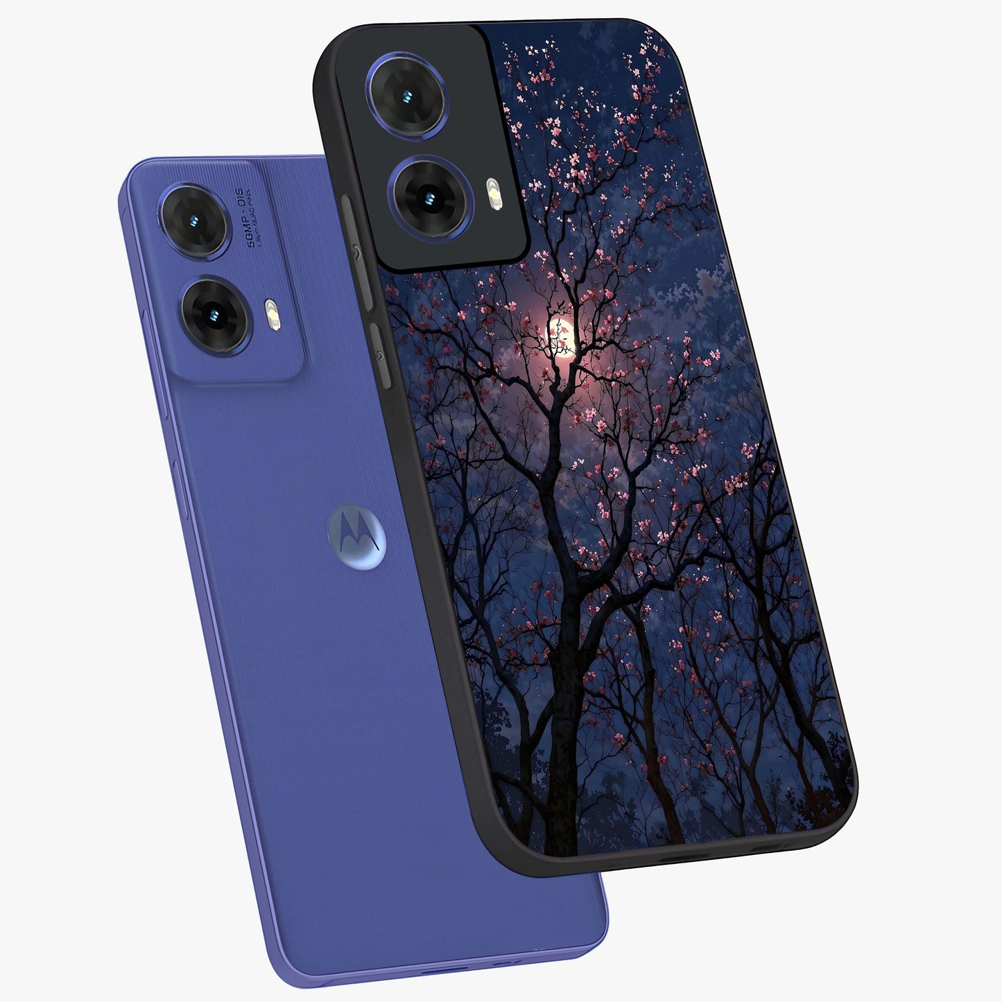 Twilight Sakura Serenade Glass Case displayed in angled mockup highlighting delicate sakura flower design with dreamy aesthetic.