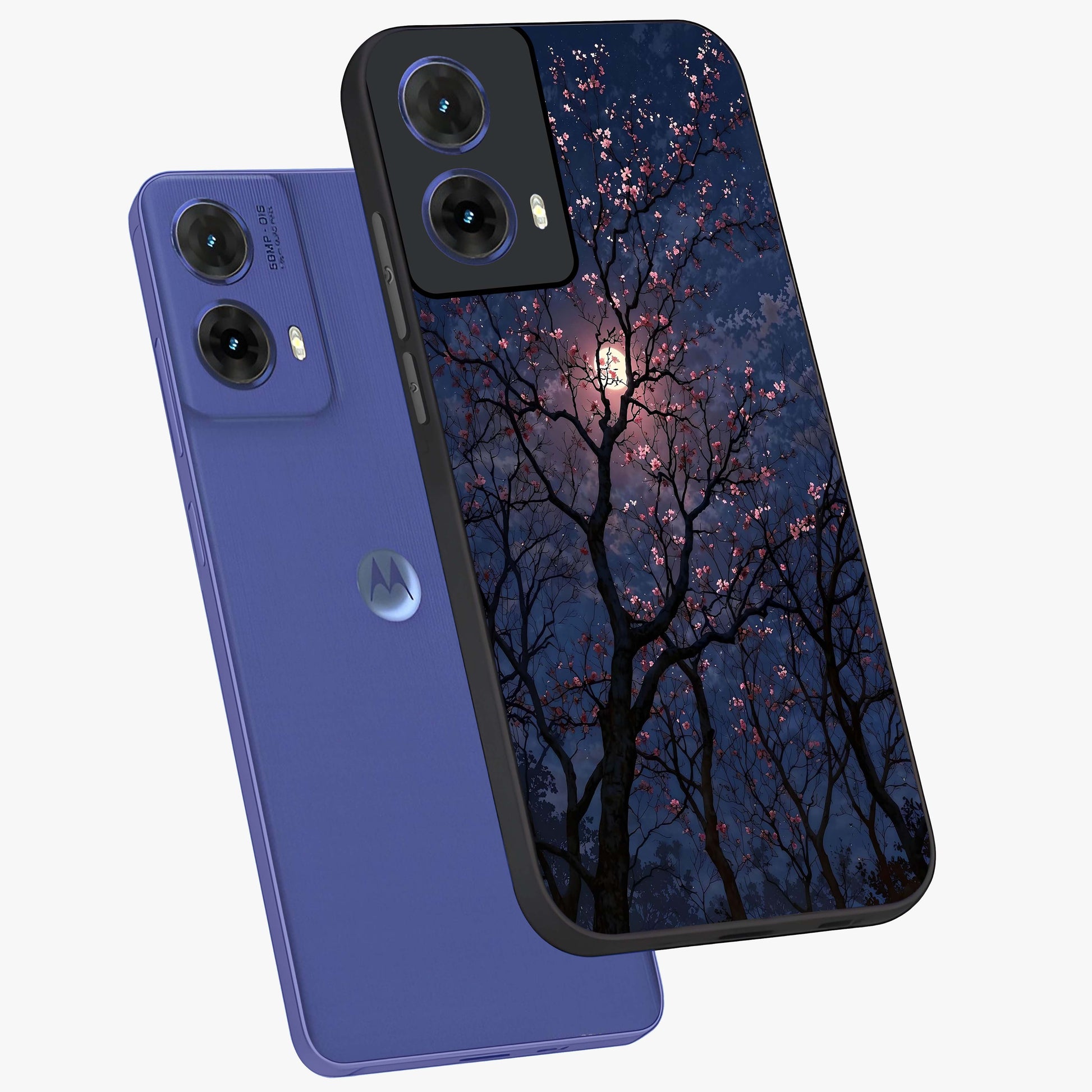 Twilight Sakura Serenade Glass Case displayed in angled mockup highlighting delicate sakura flower design with dreamy aesthetic.