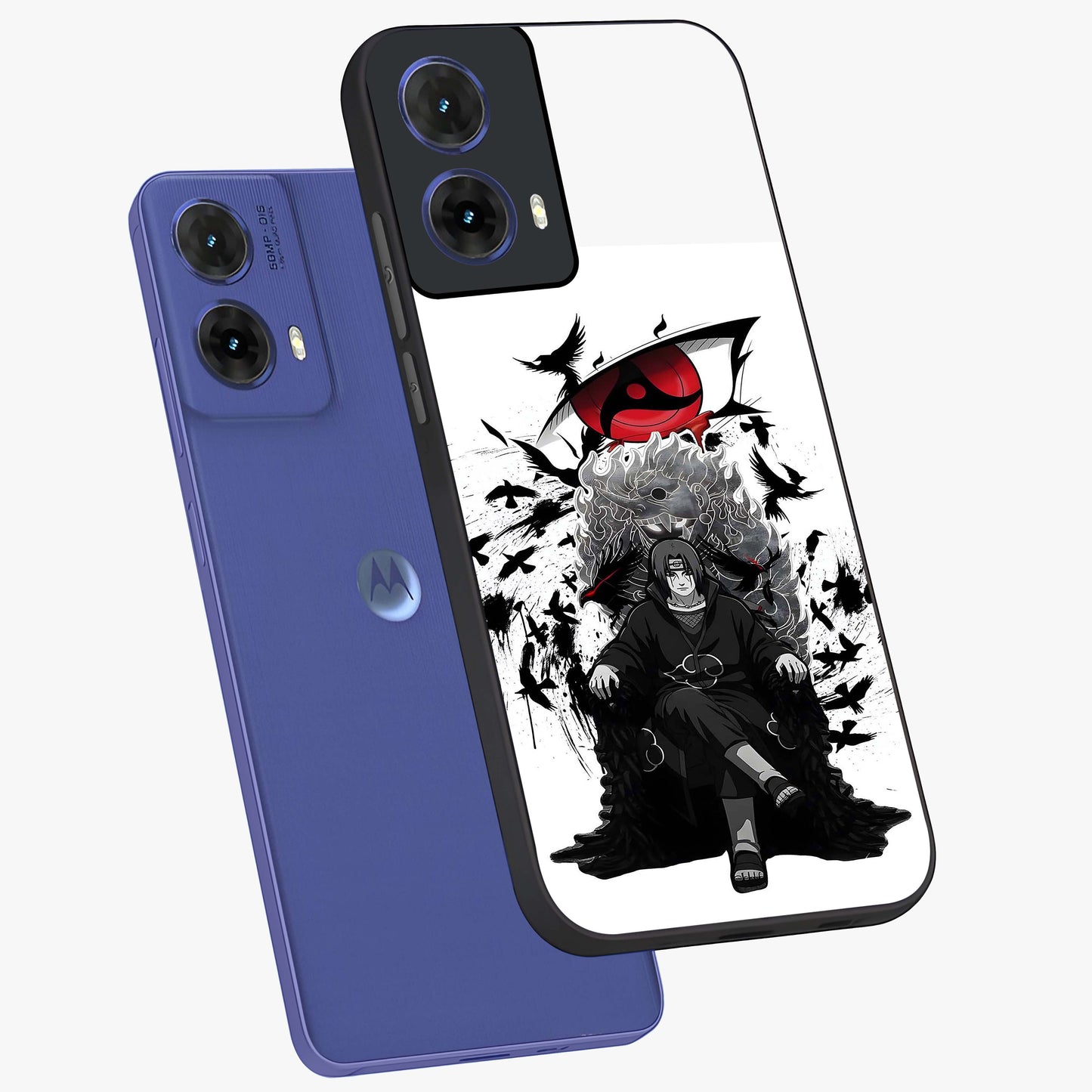 Uchiha Shadow Throne Glass Case displayed in angled mockup highlighting glowing aquatic design with celestial aesthetic.