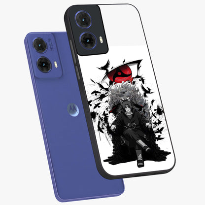 Uchiha Shadow Throne Glass Case displayed in angled mockup highlighting glowing aquatic design with celestial aesthetic.
