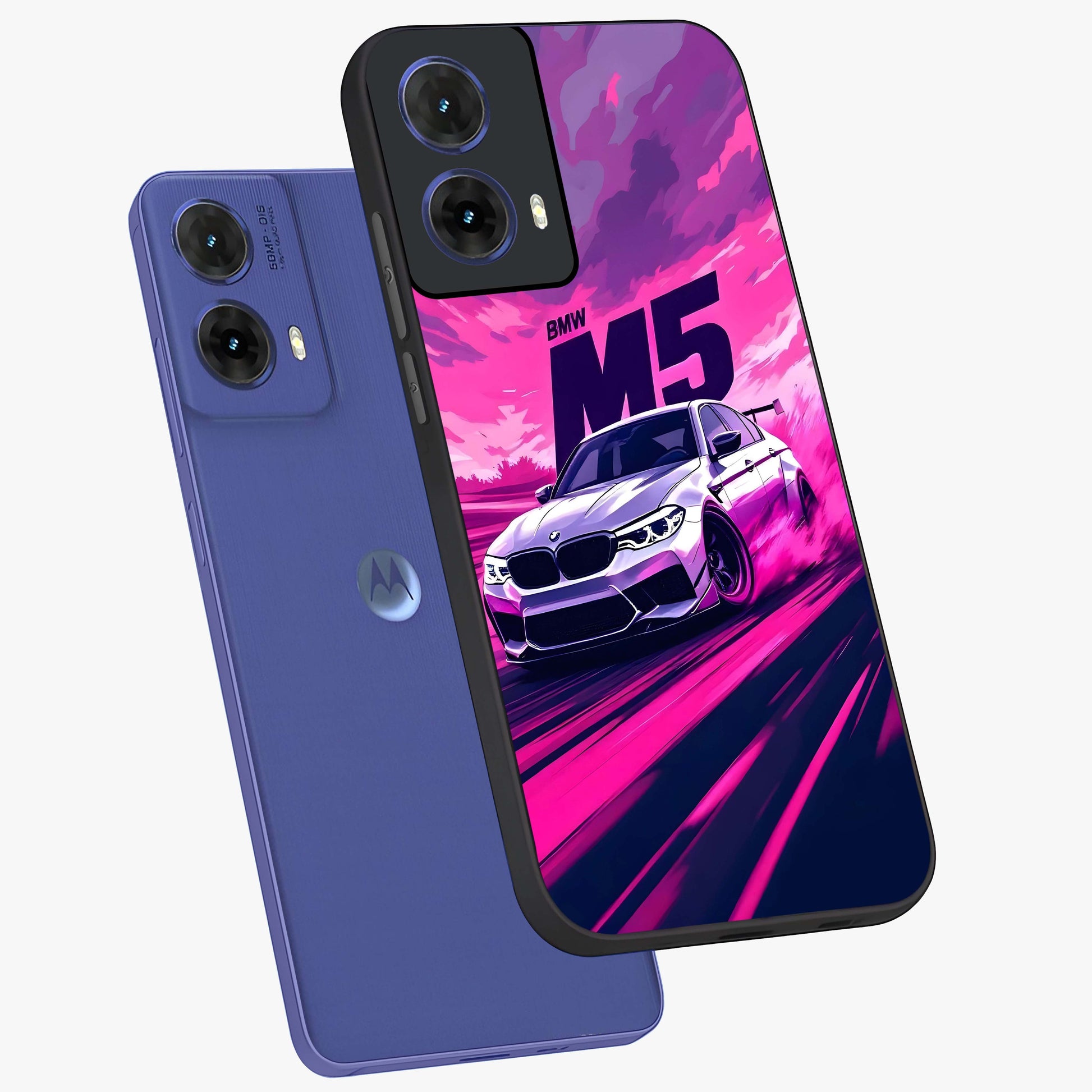 Velocity Drift Pulse Glass Case displayed in angled mockup highlighting dynamic drift design with sporty automotive aesthetic.