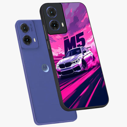 Velocity Drift Pulse Glass Case displayed in angled mockup highlighting dynamic drift design with sporty automotive aesthetic.