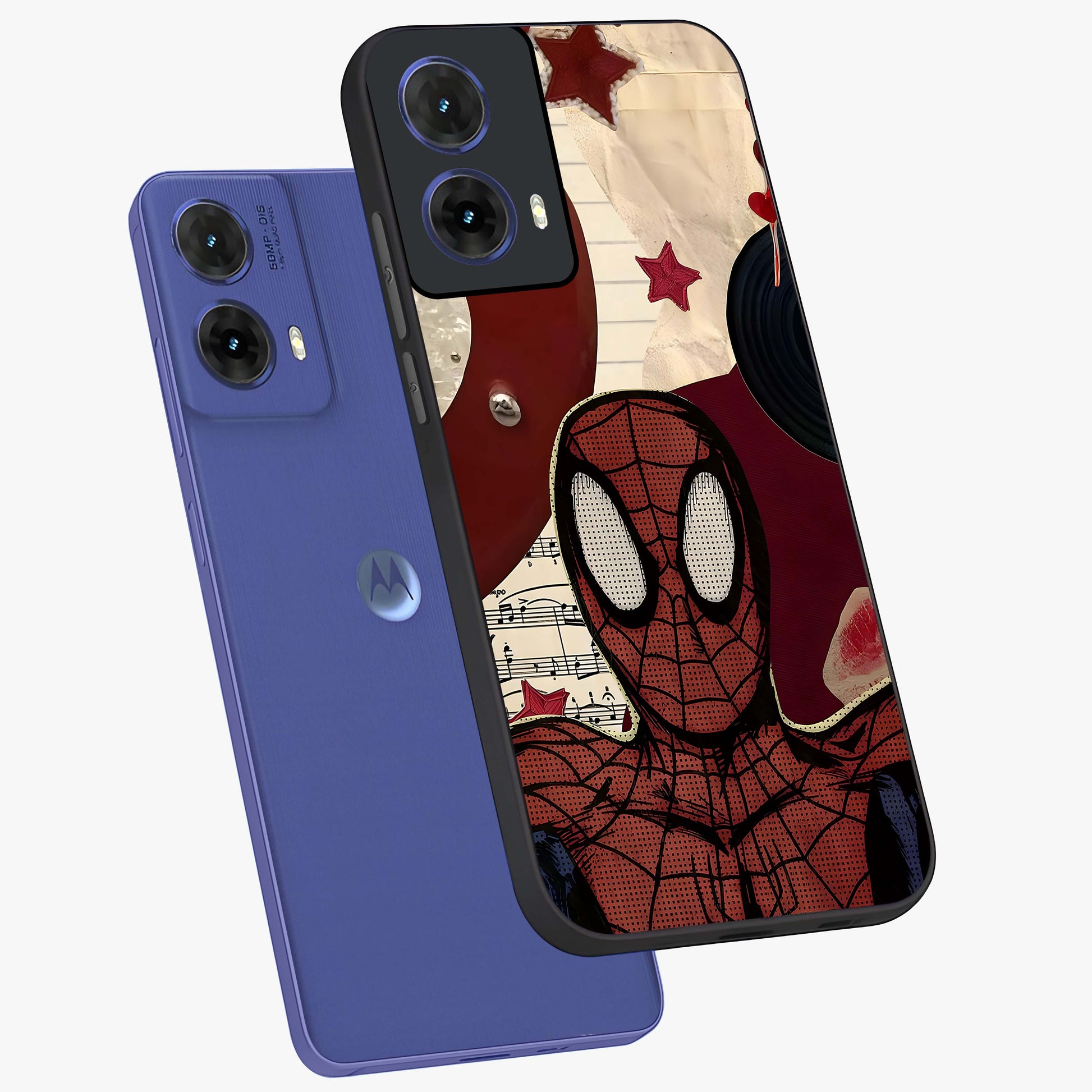 Web Warrior Vibes Glass Case displayed in angled mockup highlighting dynamic web design with comic style aesthetic.