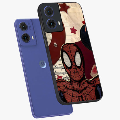 Web Warrior Vibes Glass Case displayed in angled mockup highlighting dynamic web design with comic style aesthetic.