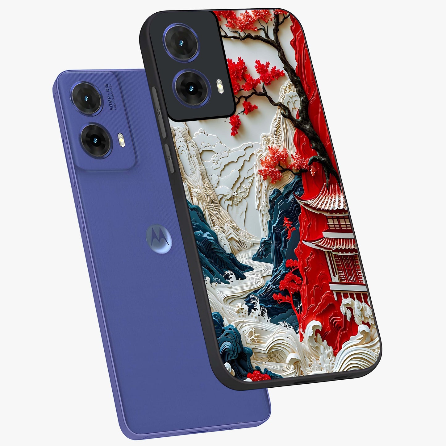 Whispers Of Sakura Waves Glass Case displayed in angled mockup highlighting flowing sakura design with soft floral aesthetic.