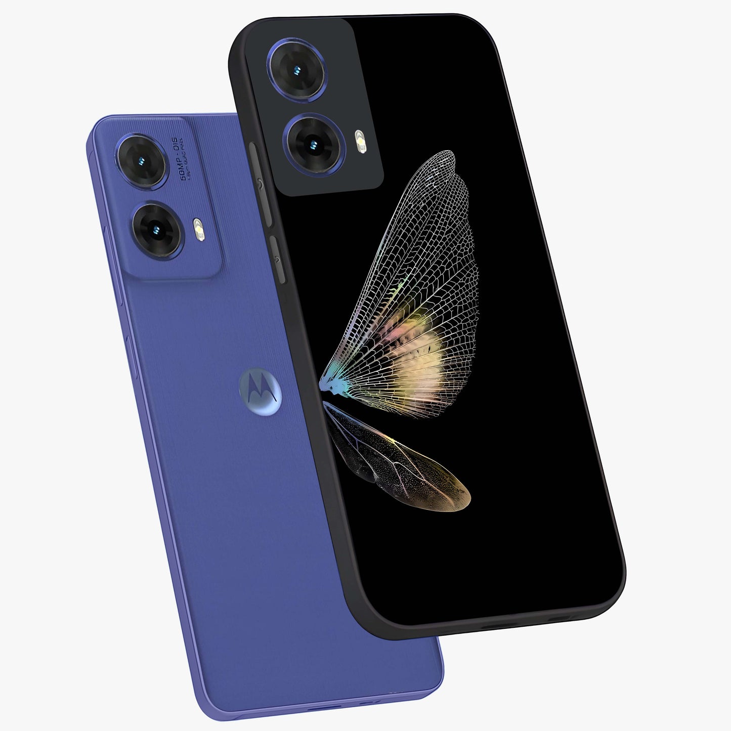 Whispers Of Wings Glass Case displayed in angled mockup highlighting soft feather design with celestial aesthetic style.