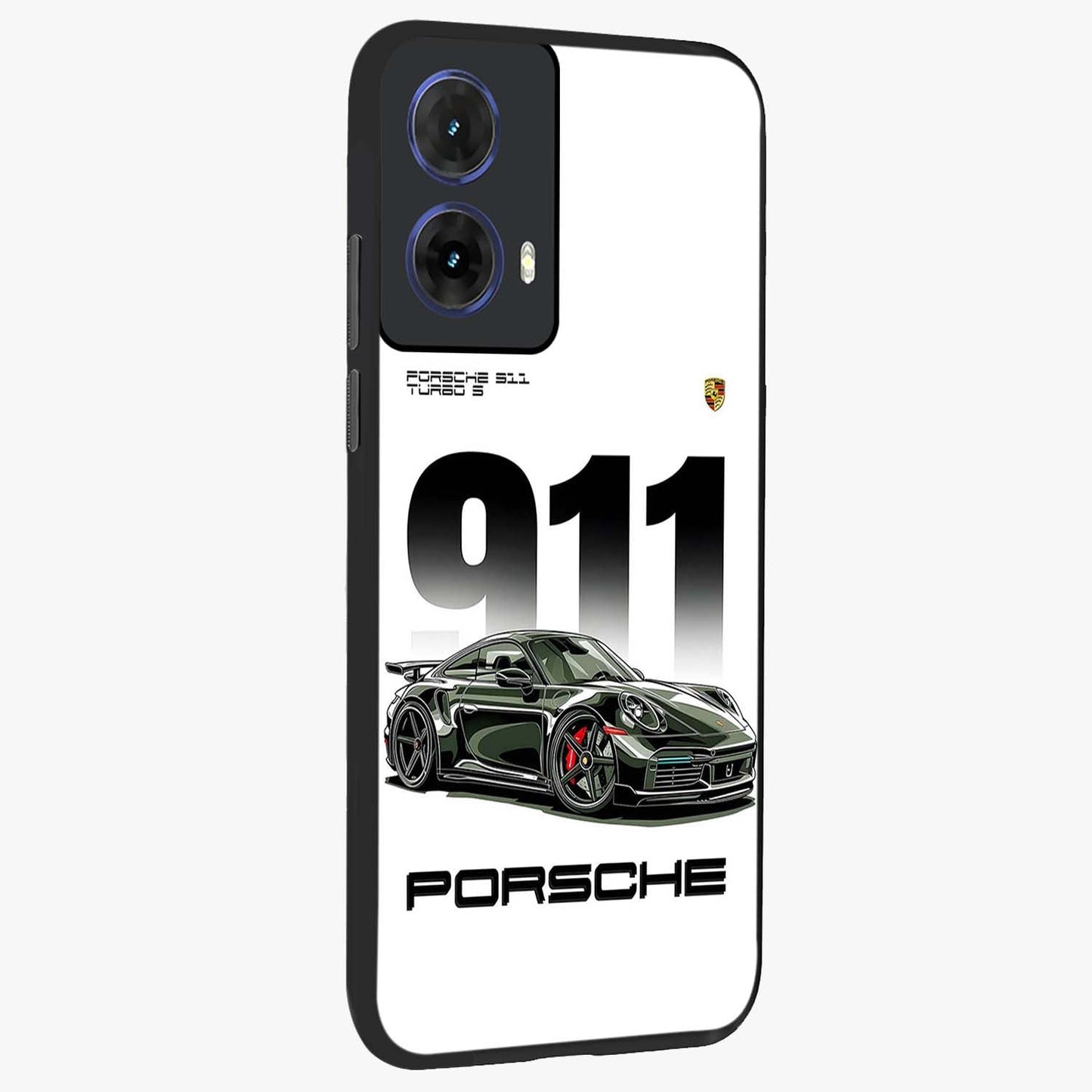 911 Turbo Dominance Glass Case upright perspective showcasing powerful racing design and modern automotive aesthetic.