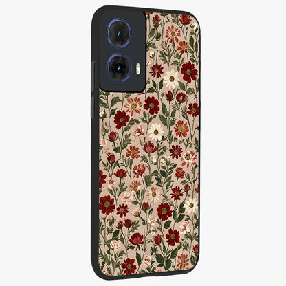 Biege Flower With Leaf Glass Case upright view showcasing delicate beige flower illustration with clean botanical style.