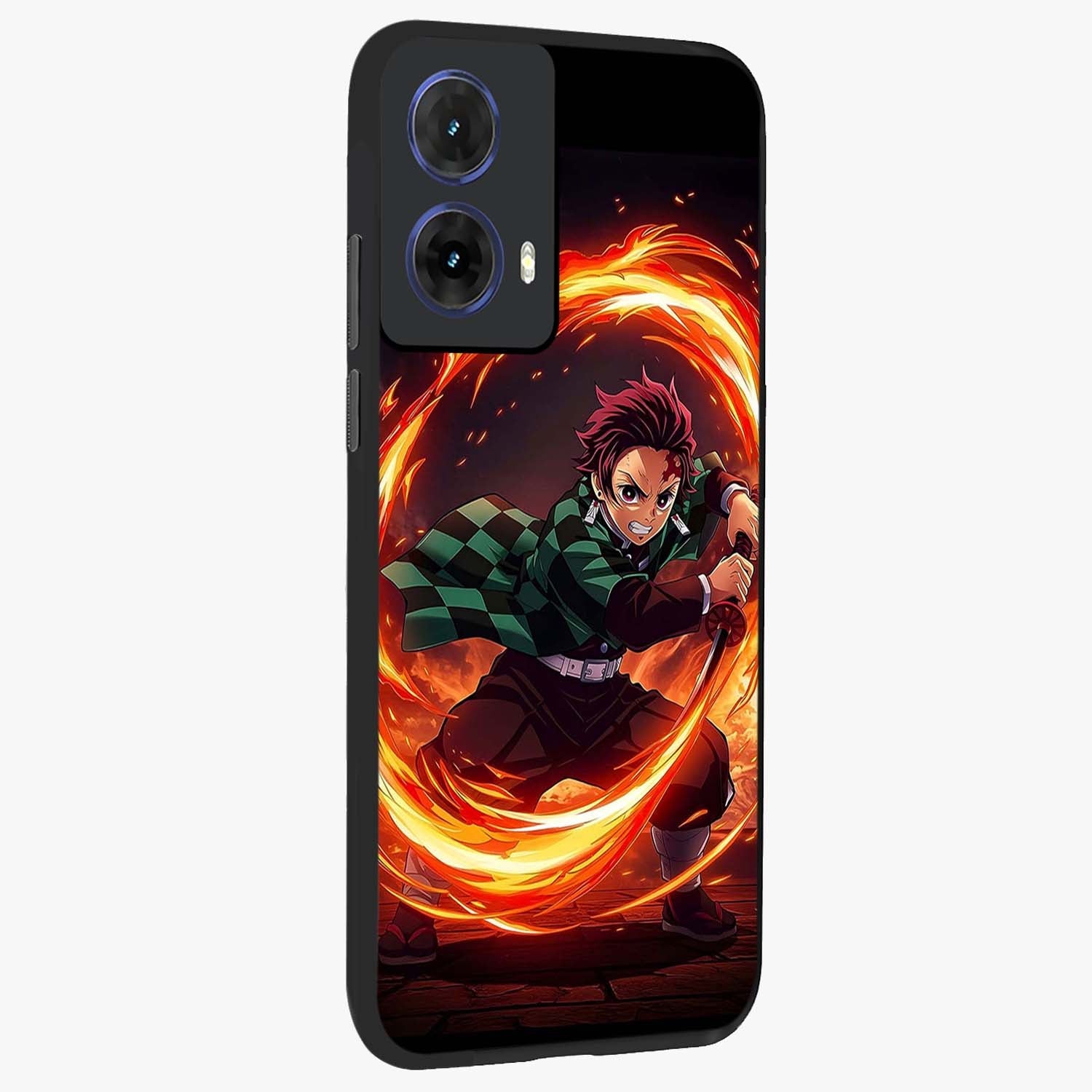 Blazing Sword Resolve Glass Case upright view showcasing dramatic warrior inspired artwork with intense visual style.