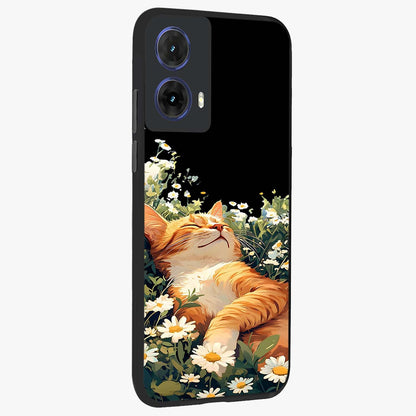 Blissful Bloom Cat Glass Case upright view showcasing charming cat design surrounded by blooming floral elements.