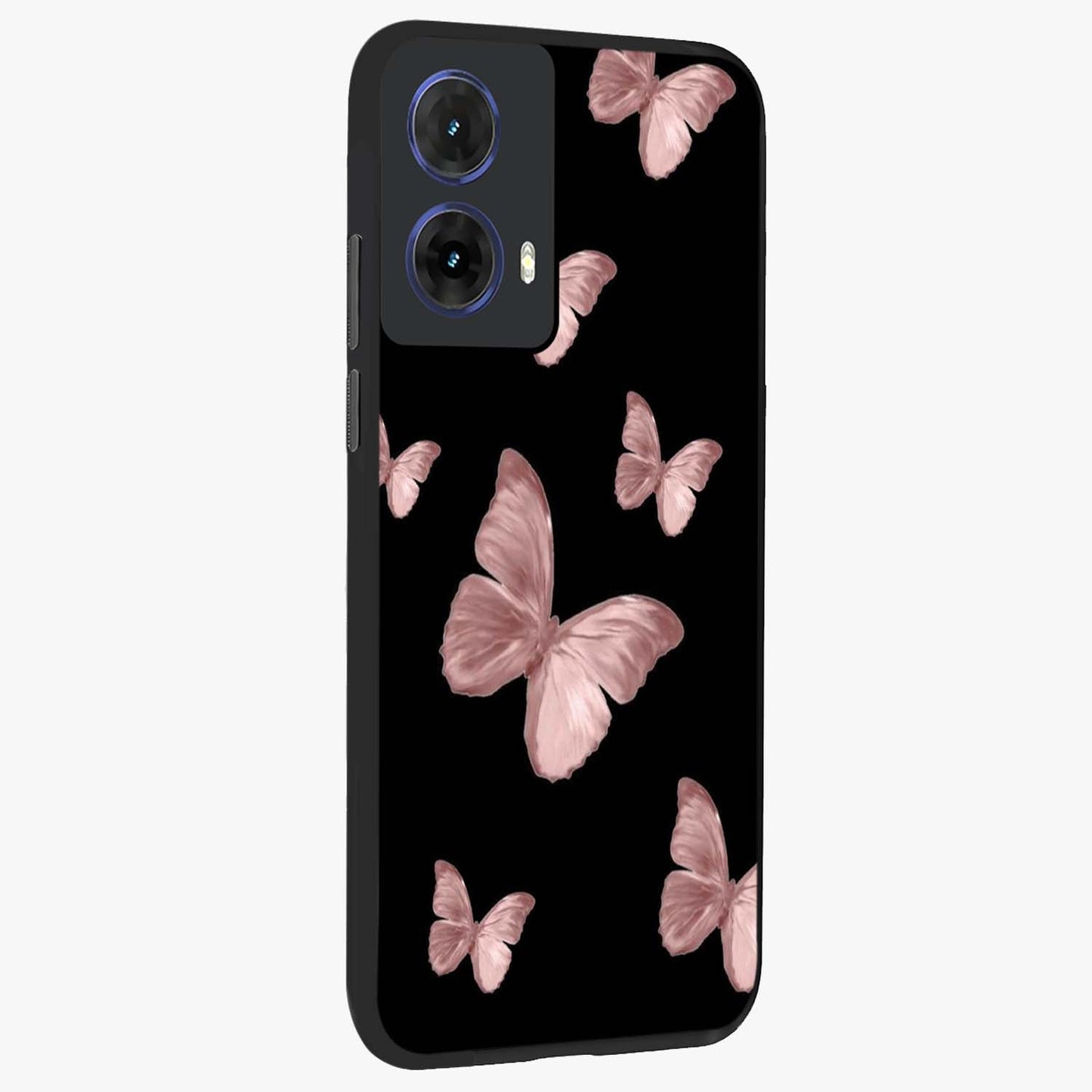 Butterfly Pattern Glass Case upright view showcasing graceful butterfly artwork with soft decorative theme.