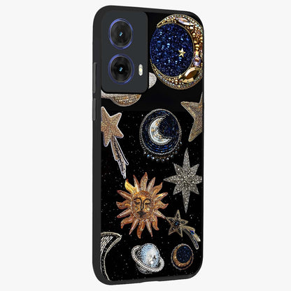 Celestial Gem Constellations Glass Case upright view showcasing cosmic constellation artwork with celestial aesthetic style.