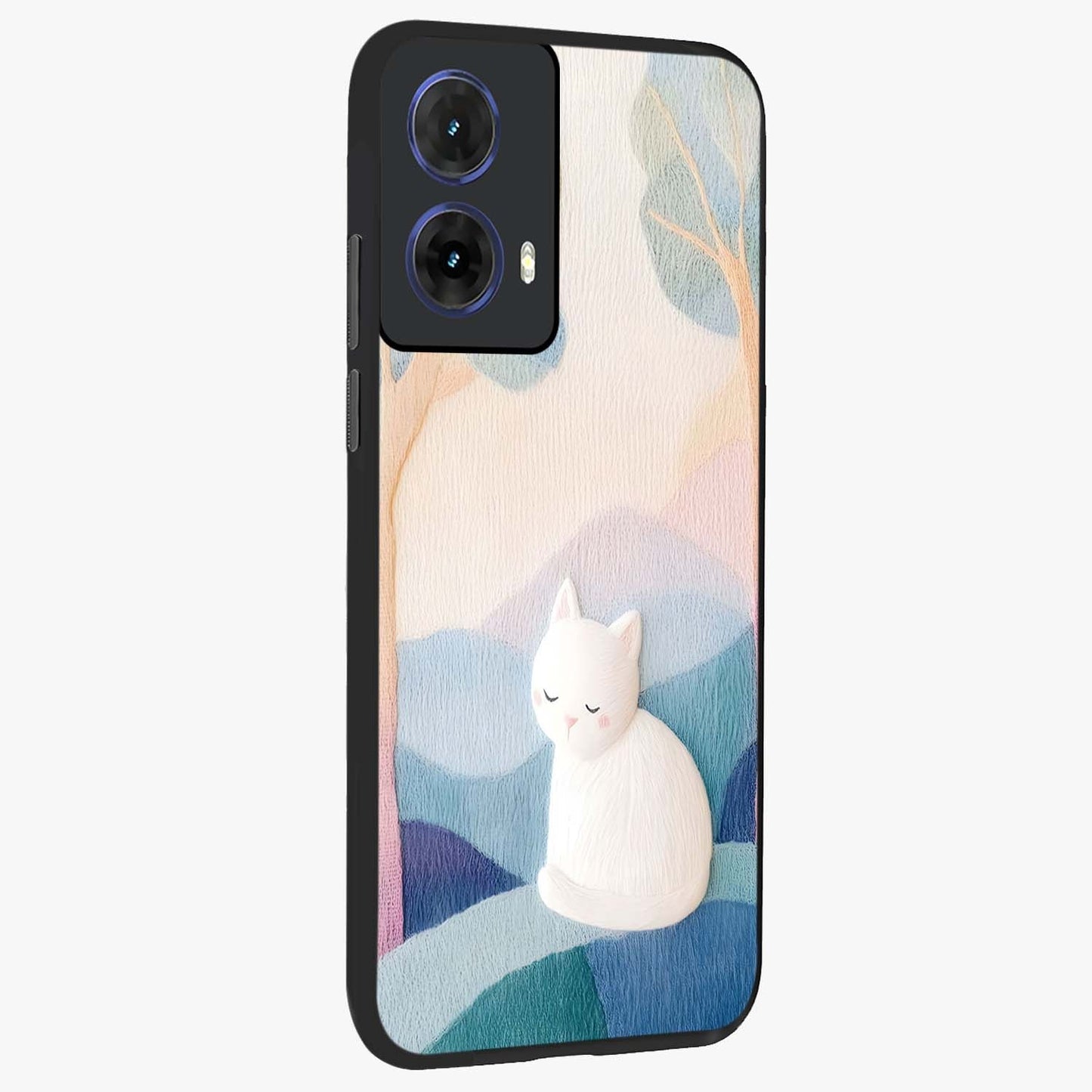 Cotton Dream Cat Glass Case upright view showcasing charming cat artwork with cozy dreamy theme.