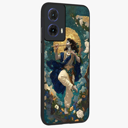 Divine Krishna Art Glass Case upright view showcasing divine Krishna artwork with sacred artistic theme.