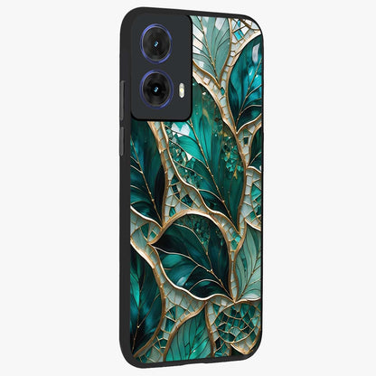 Emerald Leaf Glass Glass Case upright view showcasing fresh green leaf artwork with calming nature inspired style.