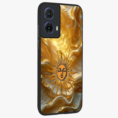 Eternal Golden Glow Glass Case upright view showcasing luminous golden artwork with luxurious visual theme.