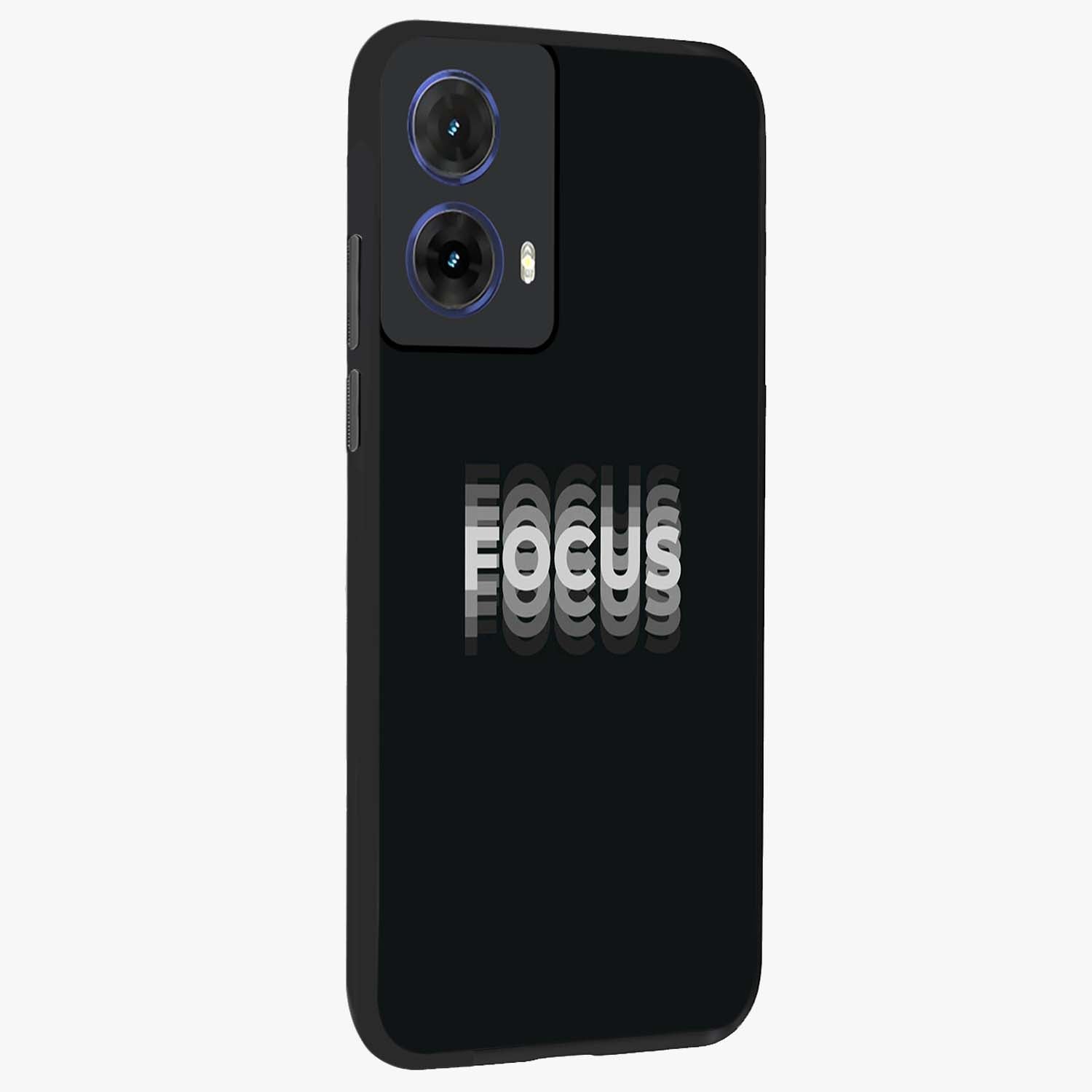 Focused Blade Discipline Glass Case upright view showcasing strong typography statement with sleek motivational theme.