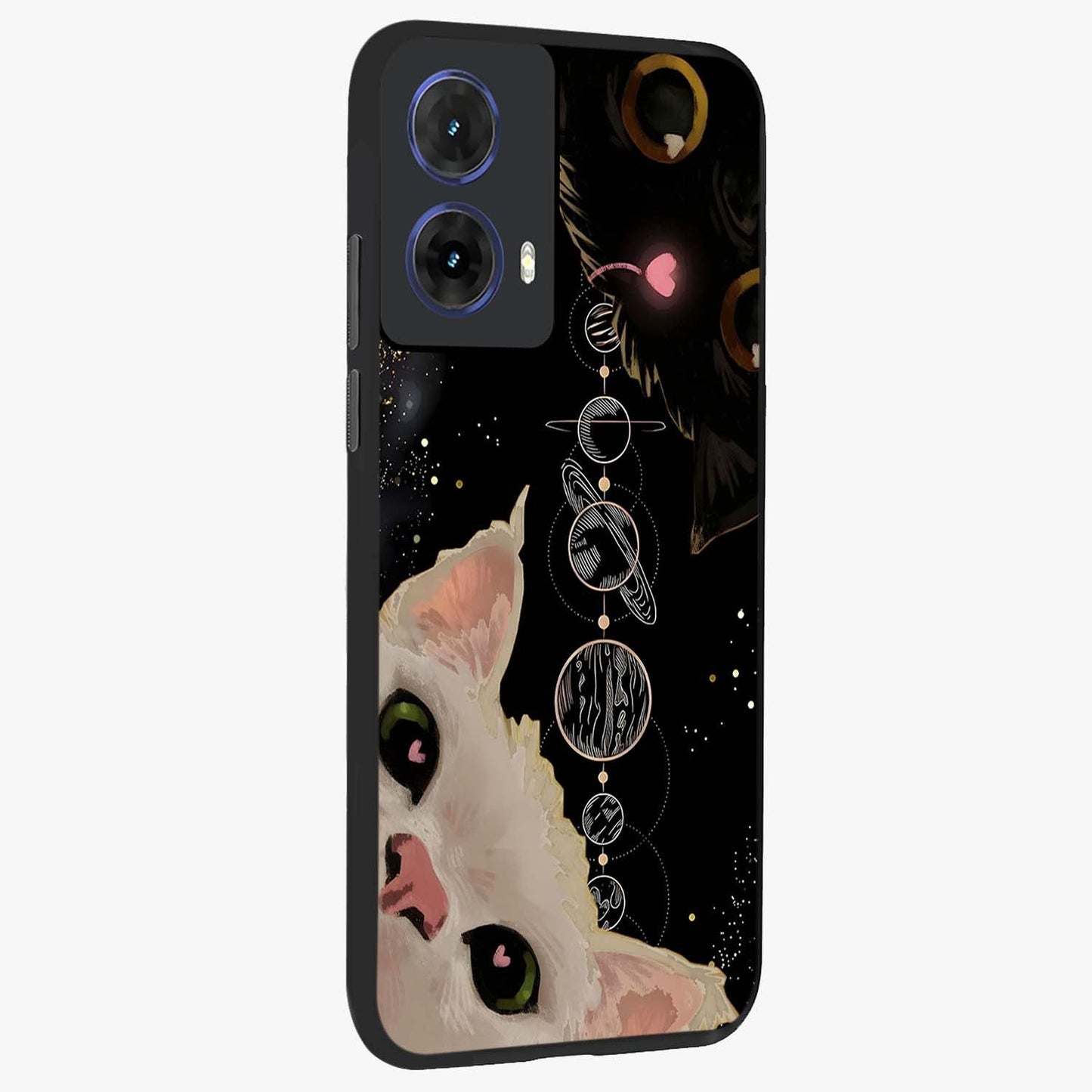 Galactic Cat Glass Case upright view showcasing mystical cat artwork with dreamy cosmic theme.
