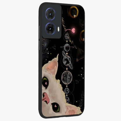 Galactic Cat Glass Case upright view showcasing mystical cat artwork with dreamy cosmic theme.