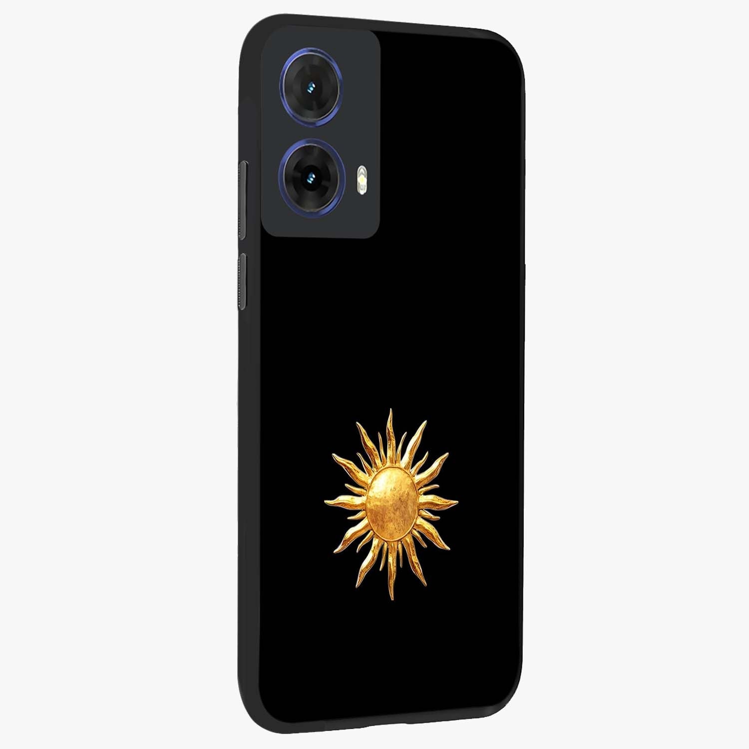 Golden Sun Minimalism Glass Case upright view showcasing haunting graveyard artwork with dramatic dark theme.