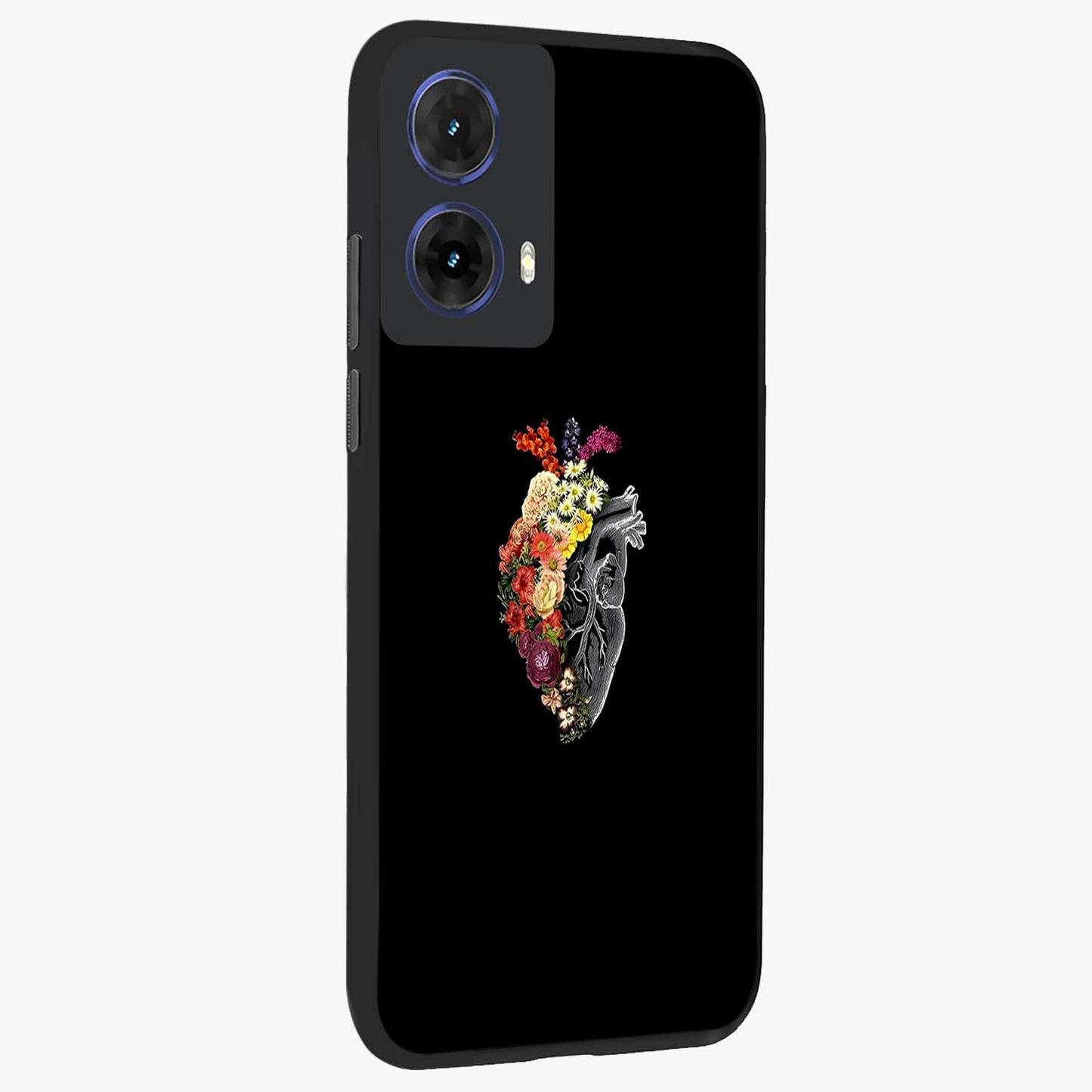 Heart With Flowers Glass Case upright view showcasing decorative heart and floral artwork with sweet romantic theme.