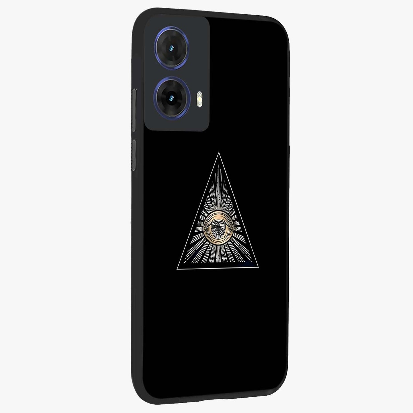Illuminati Evil Glass Case upright view showcasing striking illuminati artwork with mysterious symbolic theme.