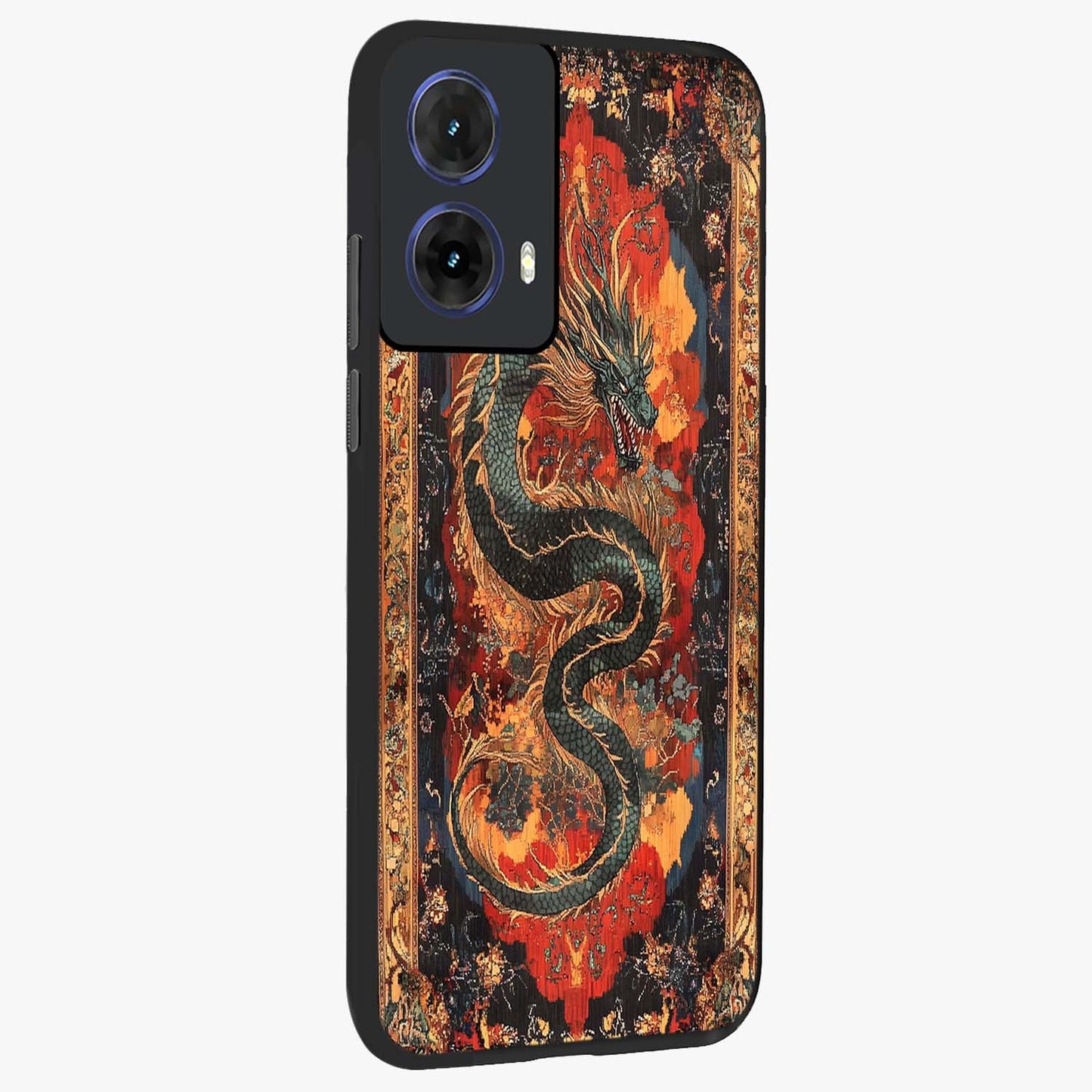 Inferno Dragon Soul Glass Case upright view showcasing intense dragon artwork with fantasy fire theme.