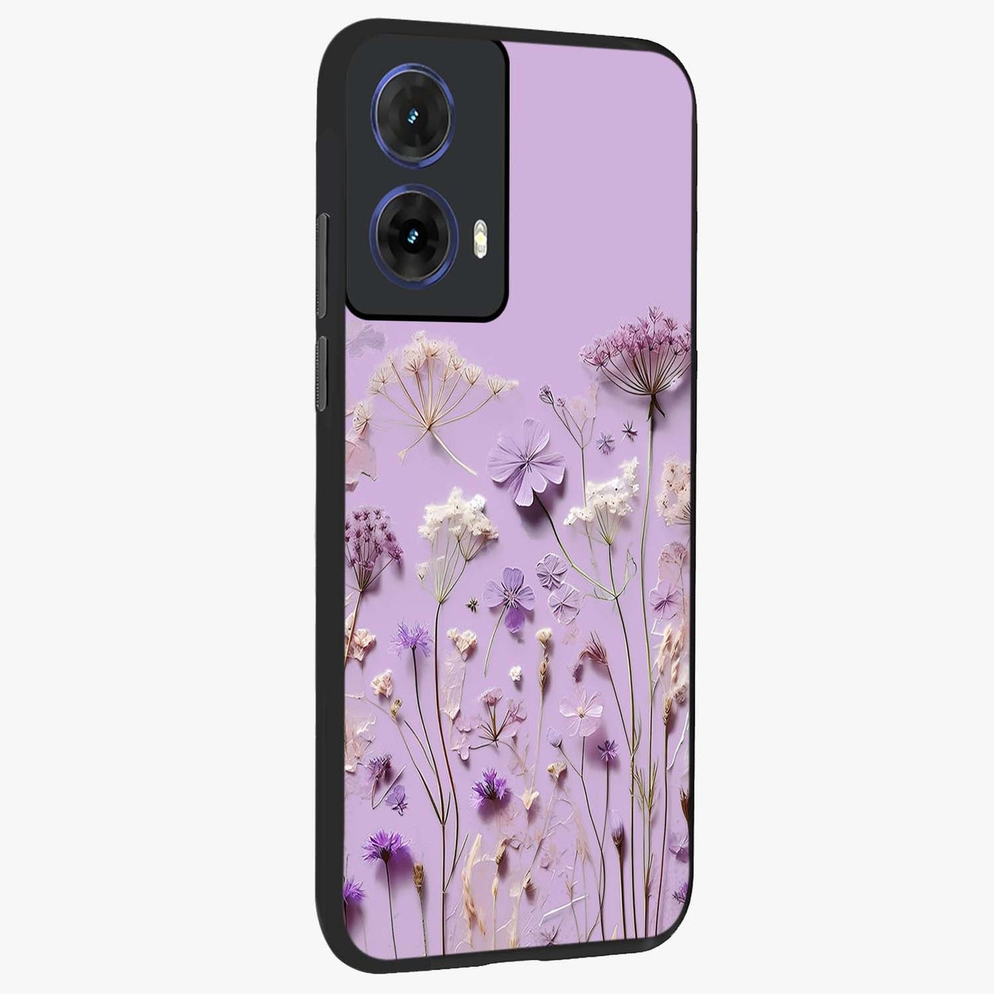 Lavender Blossom Dream Glass Case upright view showcasing delicate lavender blossom artwork with peaceful floral theme.