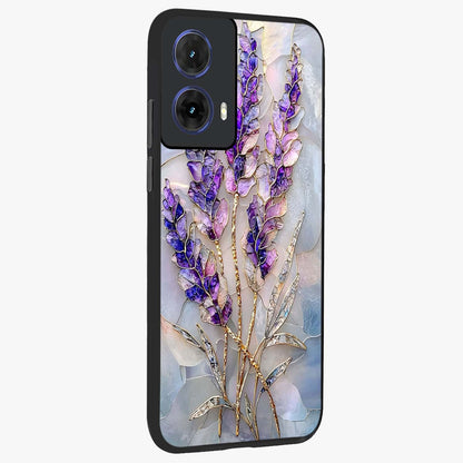 Lavender Dream Glow Glass Case upright view showcasing radiant lavender glow artwork with calming dreamy theme.