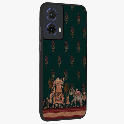 Macmerise Glass Case upright view showcasing bold artistic artwork with contemporary design theme.