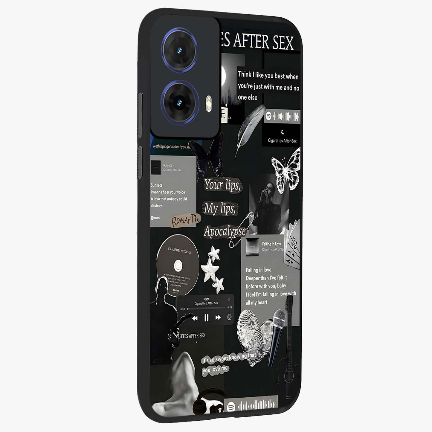Midnight Love Echo Glass Case upright view showcasing expressive romantic artwork with dreamy midnight theme.