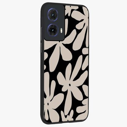 Monochrome Petal Dance Glass Case upright view showcasing artistic floral pattern with stylish monochrome theme.