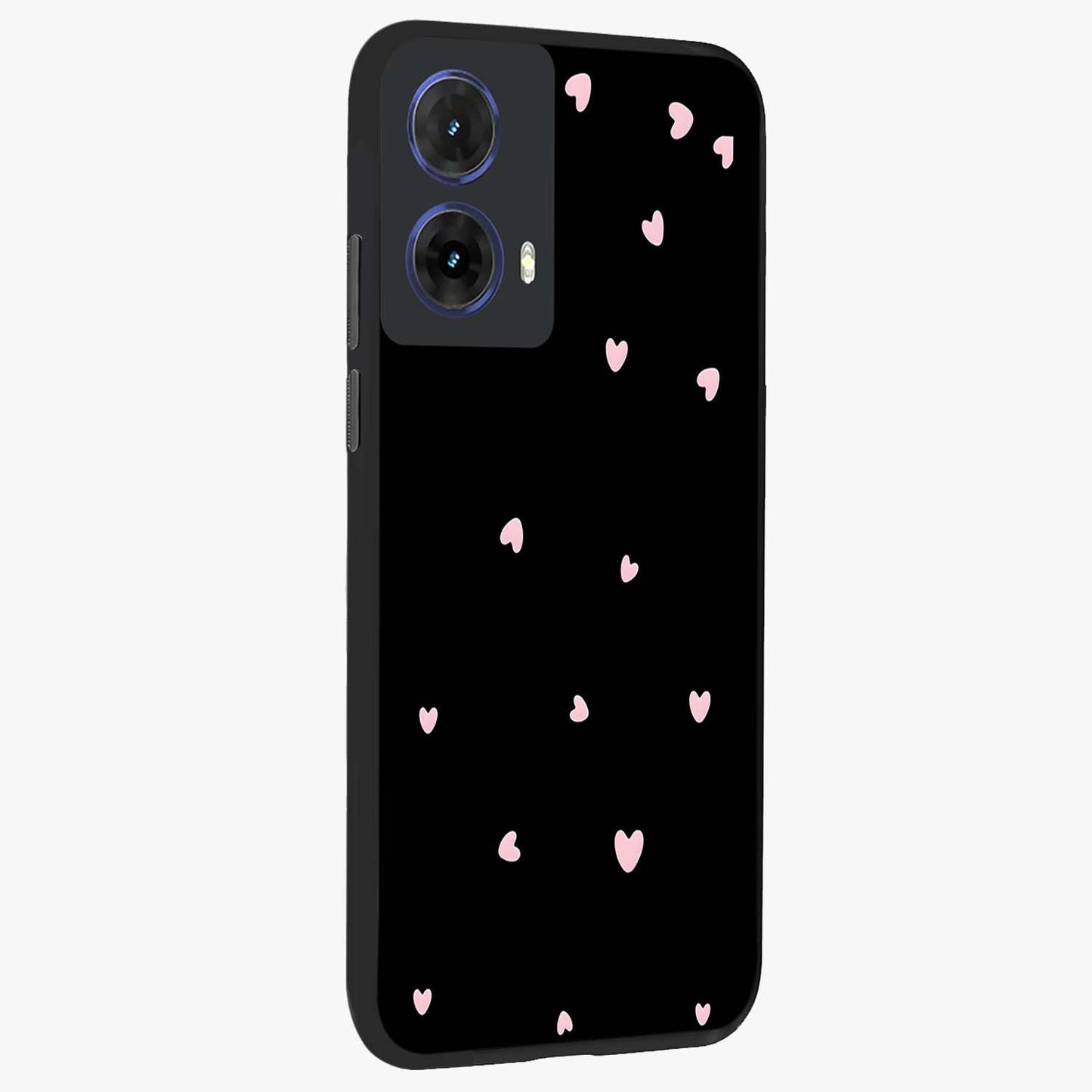 Pink Love Drops Glass Case upright view showcasing charming heart drop artwork with romantic playful theme.