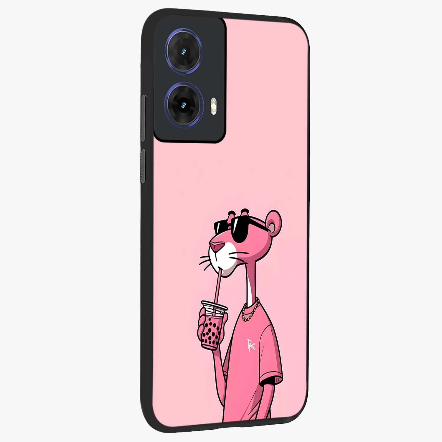 Pink Panther Glass Case upright view showcasing fun animated artwork with stylish retro cartoon theme.