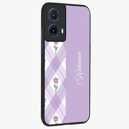 Purple Diamond Floral Glass Case upright view showcasing vibrant floral artwork with stylish geometric theme.