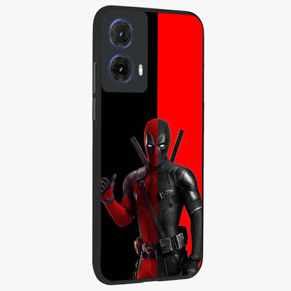 Red & Black Deadpool Theme Glass Case upright view showcasing energetic comic themed artwork with striking red and black design.