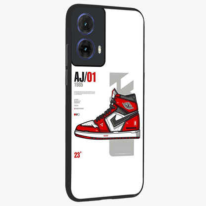 Retro Sneaker Blueprint Glass Case upright view showcasing stylish sneaker illustration with vintage streetwear theme.