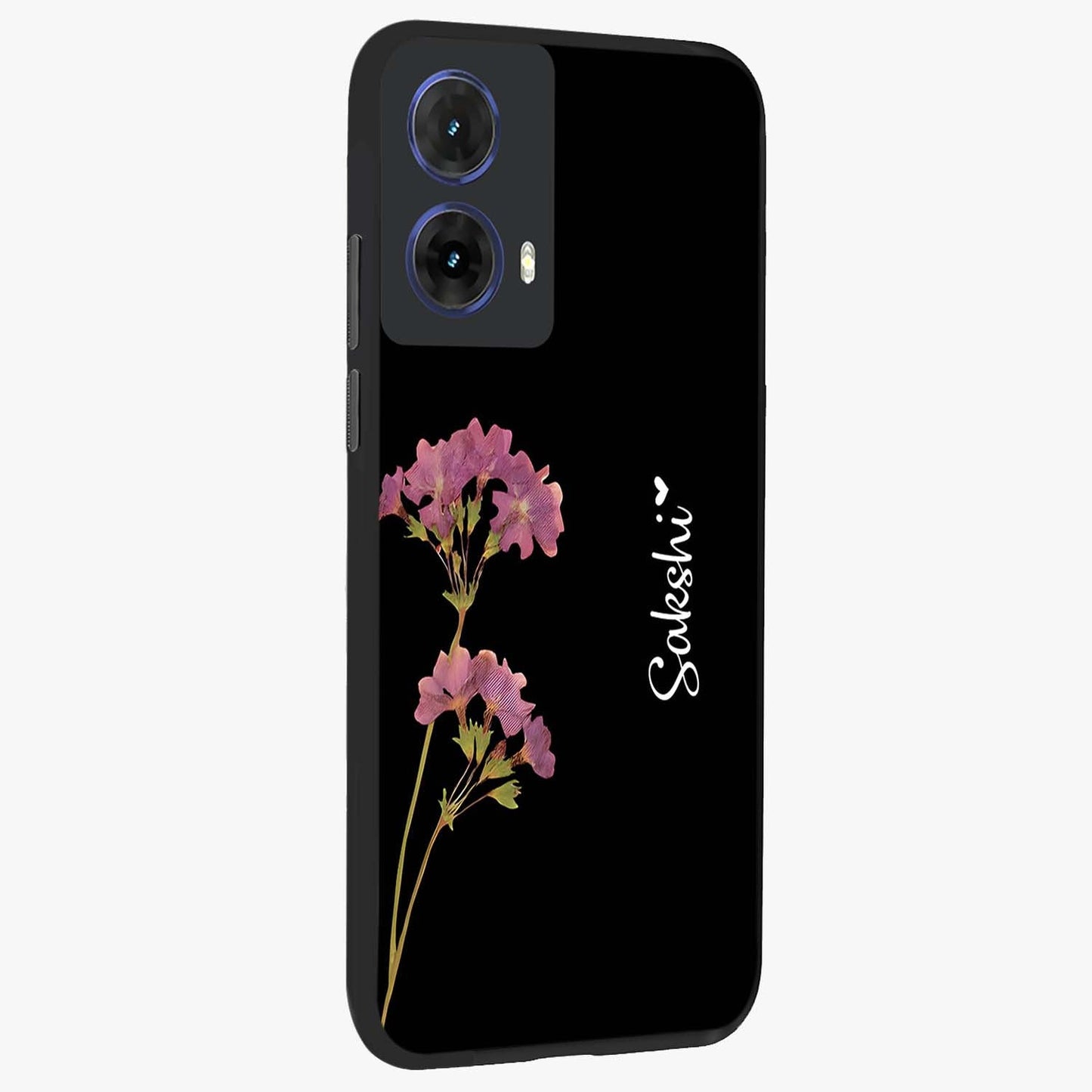 Riching Lavender Flower Custom Name Glass Case upright view showcasing elegant lavender floral artwork with personalized aesthetic.