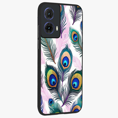 Royal Peacock Feathers Glass Case upright view showcasing elegant peacock feather artwork with decorative royal theme.