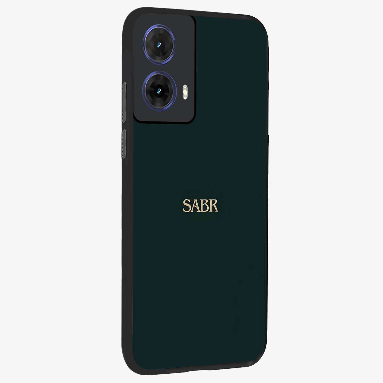 Sabr Minimal Patience Glass Case upright view showcasing calm minimalist artwork with motivational patience theme.