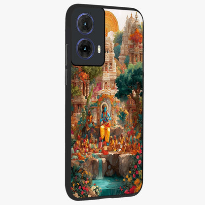 Sacred Sunlight Gods Glass Case upright view showcasing glowing divine artwork with sacred mythological theme.