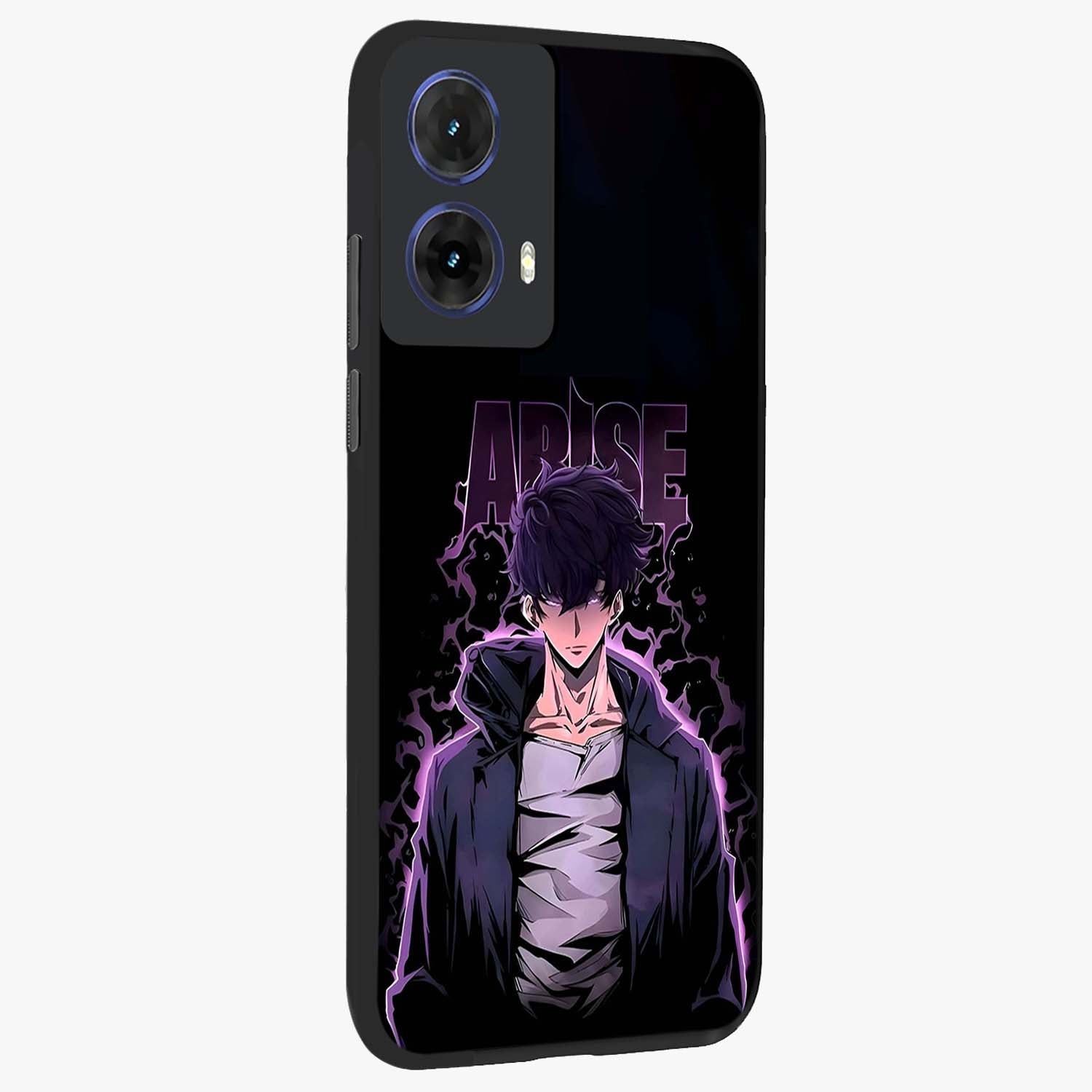Shadow Monarch Awakening Glass Case upright view showcasing bold monarch artwork with mystical awakening theme.