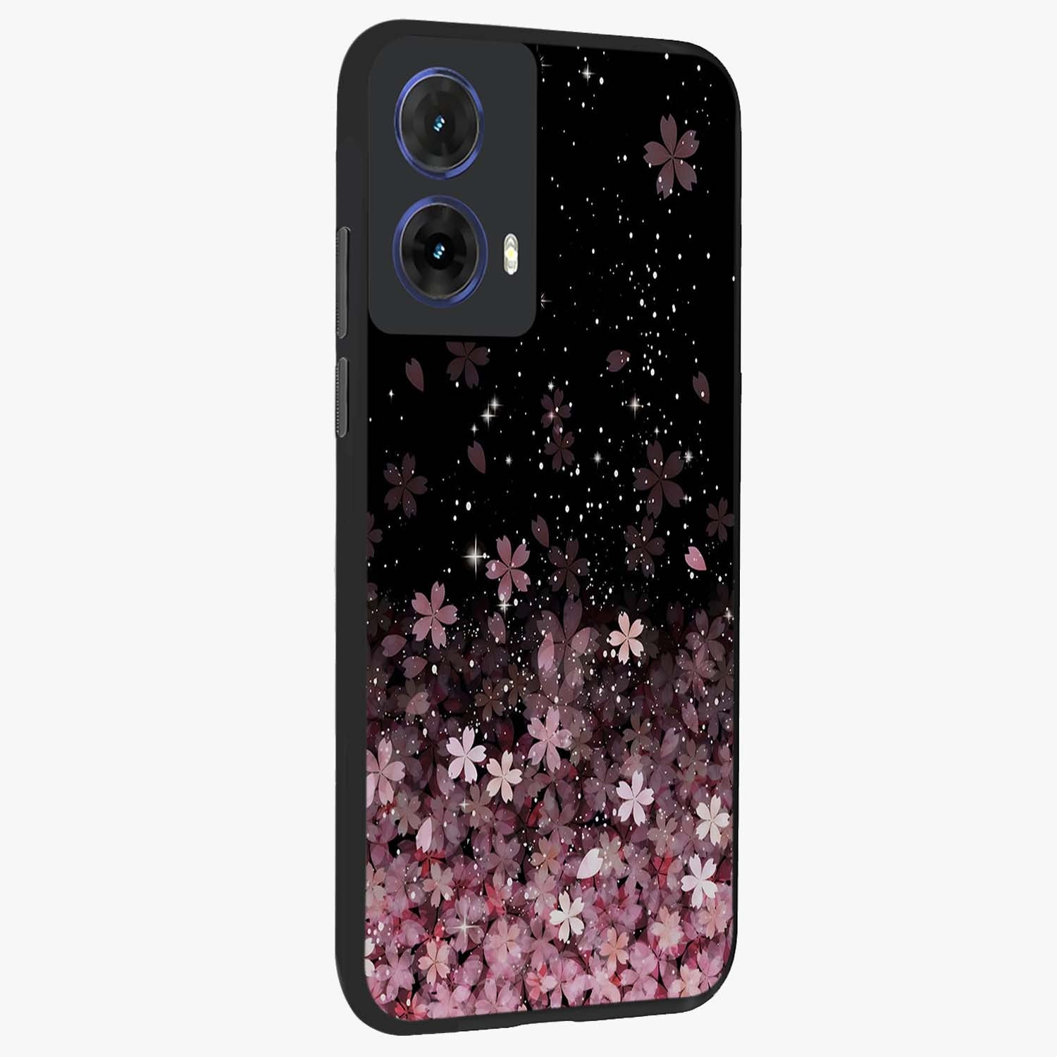 Small Starry Flowers Glass Case upright view showcasing charming floral artwork with dreamy starry theme.