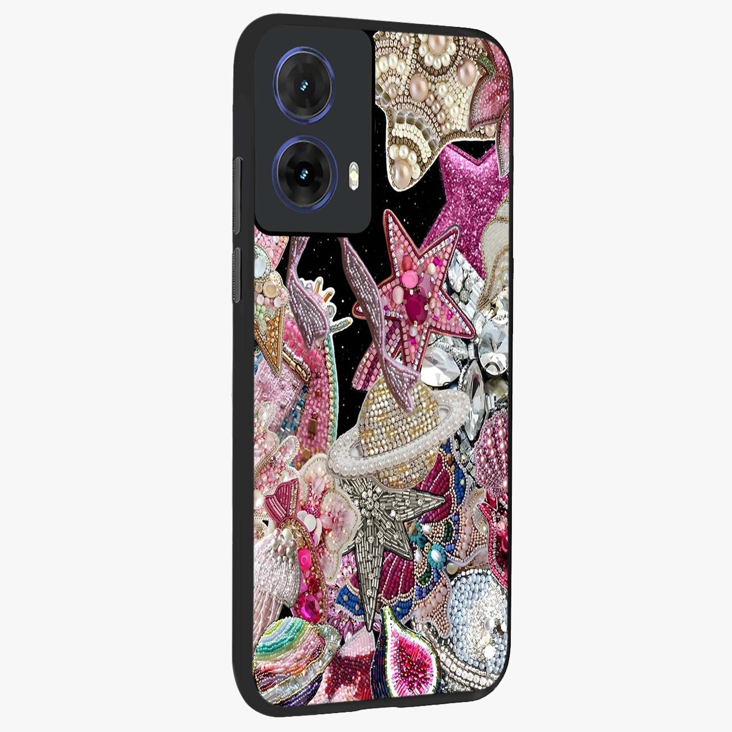 Starlit Jewel Dream Glass Case upright view showcasing radiant star inspired artwork with magical night theme.