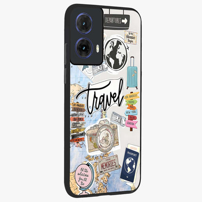 Wanderlust Journal Glass Case upright view showcasing wanderlust inspired artwork with creative exploration theme.