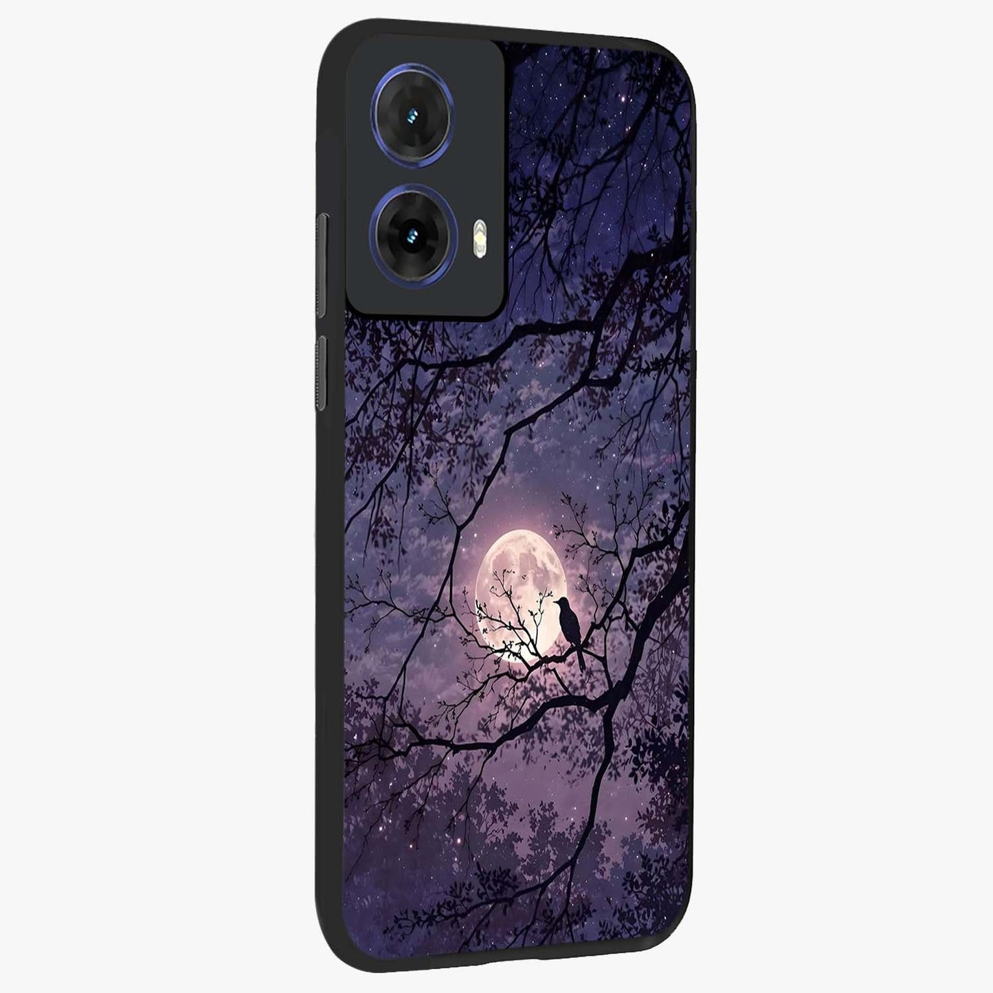 Whispering Moon Silence Glass Case upright view showcasing peaceful moon artwork with tranquil celestial theme.